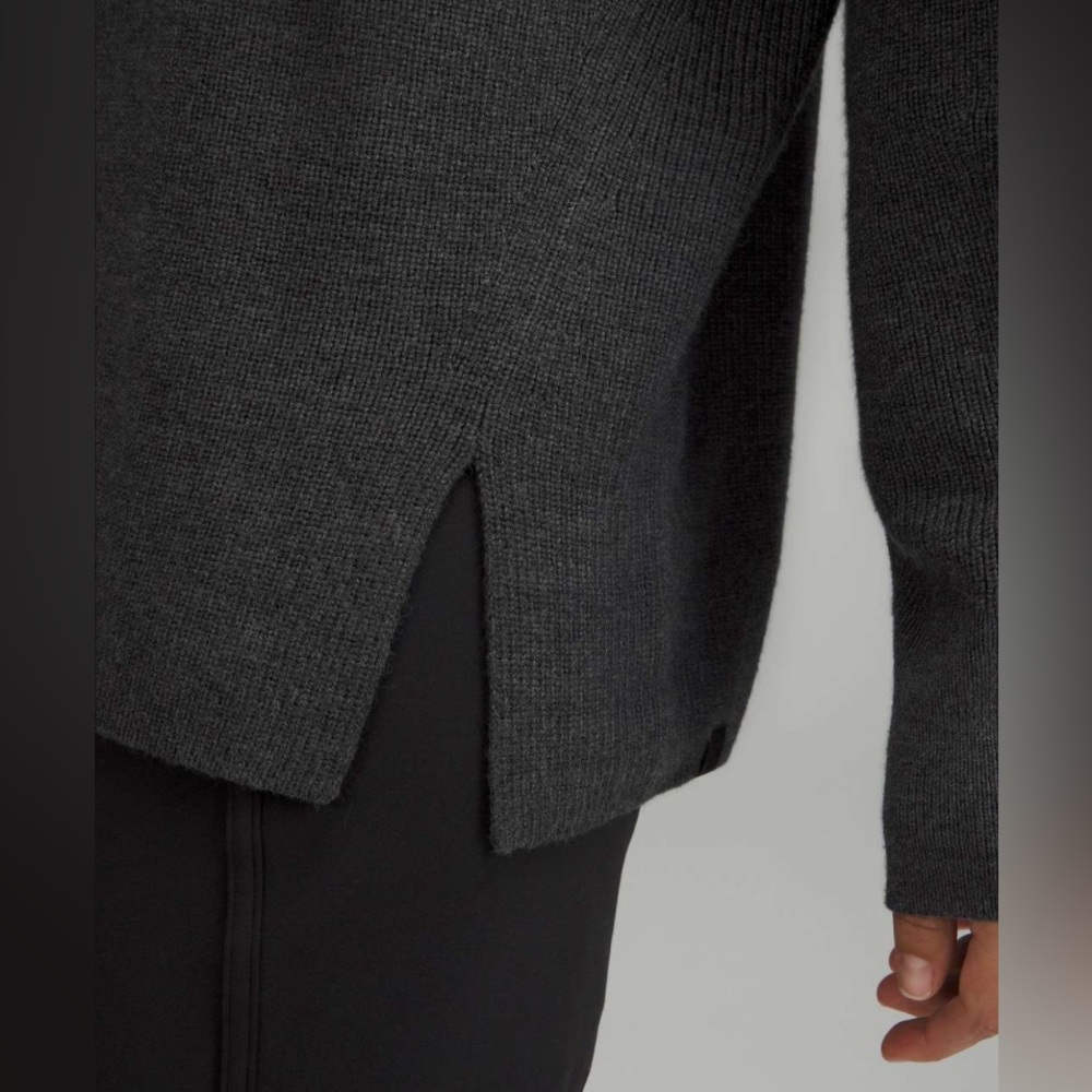 Lululemon Merino Wool-Blend Ribbed Crewneck Sweater Heathered Black Size 6 - Picture 2 of 9